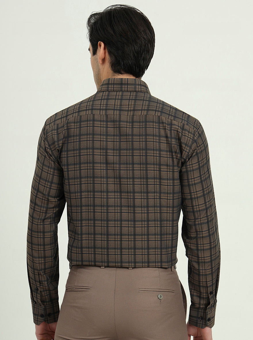 Brown Checked Slim Fit Formal Shirt | Greenfire