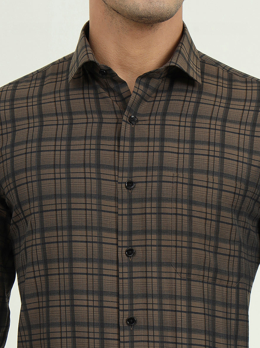 Brown Checked Slim Fit Formal Shirt | Greenfire