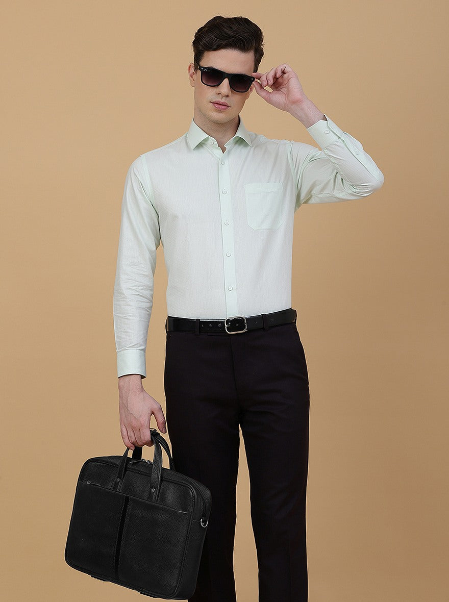 Light Green Solid Slim Fit Formal Shirt | Greenfibre