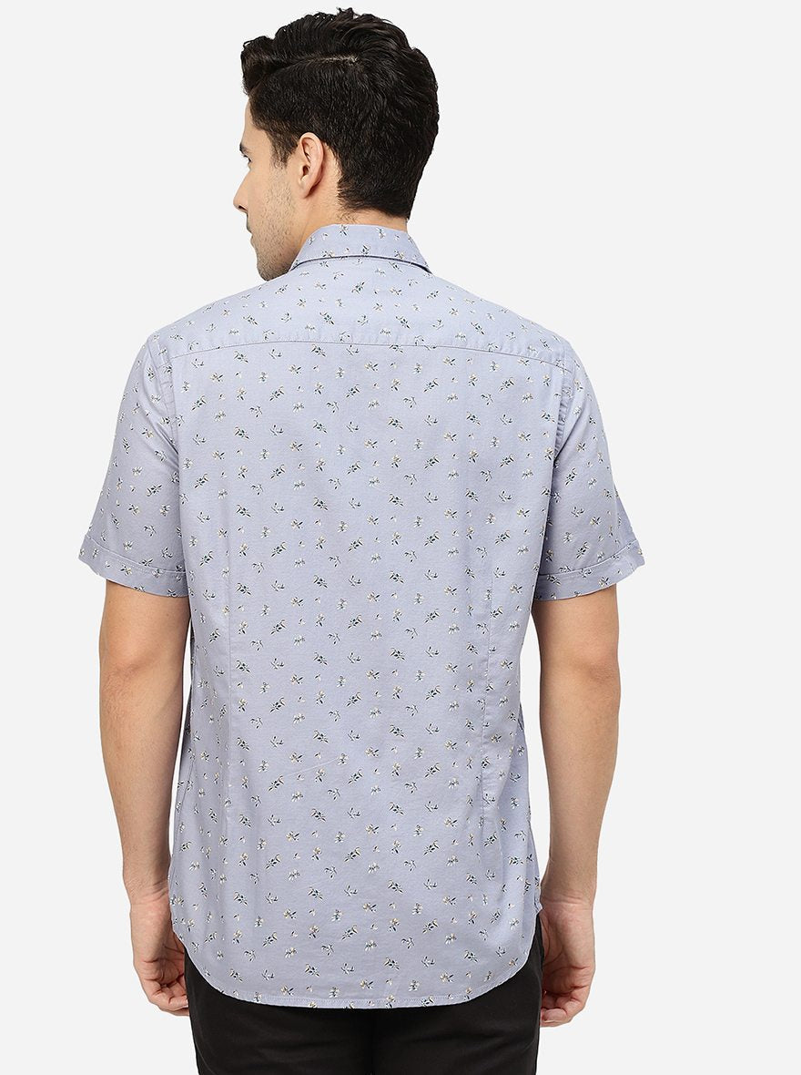 Blue Printed Smart Fit Semi Casual Shirt | Greenfibre