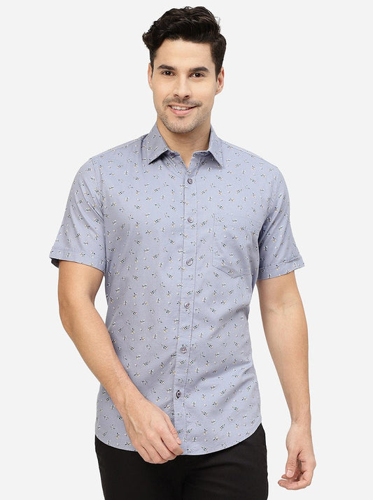 Blue Printed Smart Fit Semi Casual Shirt | Greenfibre
