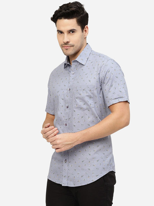 Blue Printed Smart Fit Semi Casual Shirt | Greenfibre