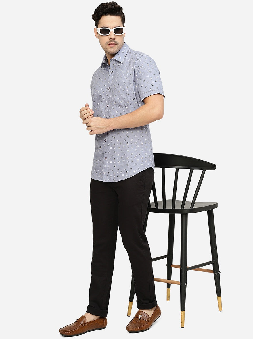 Blue Printed Smart Fit Semi Casual Shirt | Greenfibre