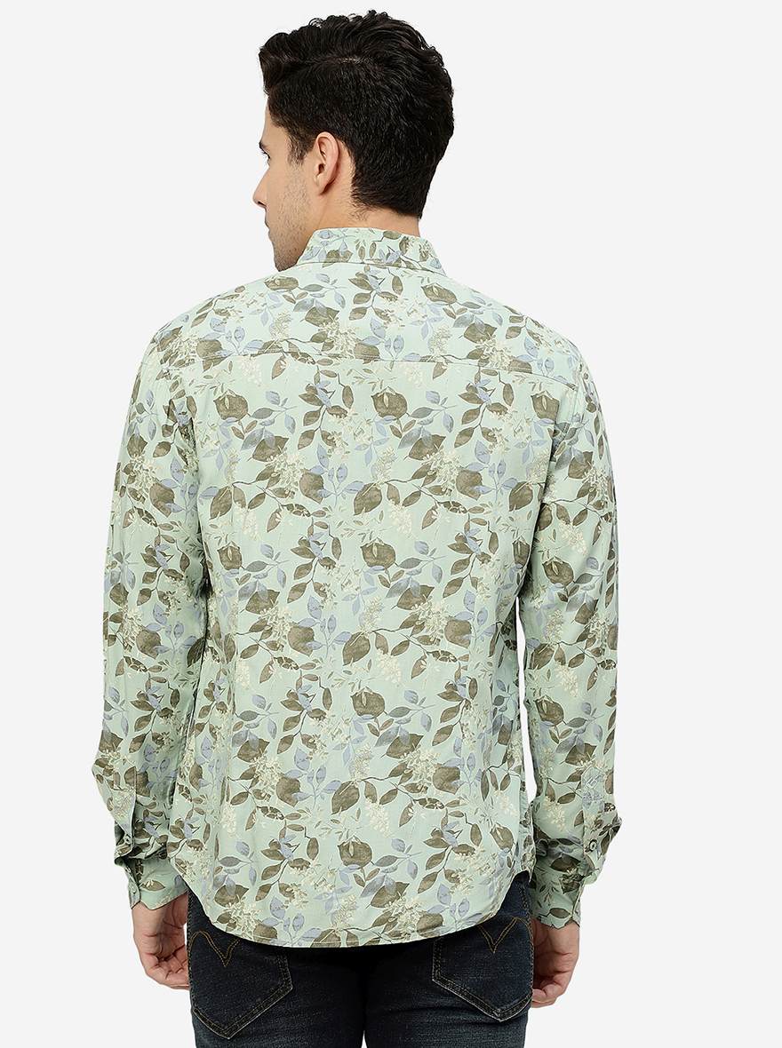 Green Printed Slim Fit Casual Shirt | Greenfibre