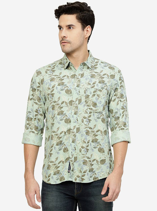 Green Printed Slim Fit Casual Shirt | Greenfibre
