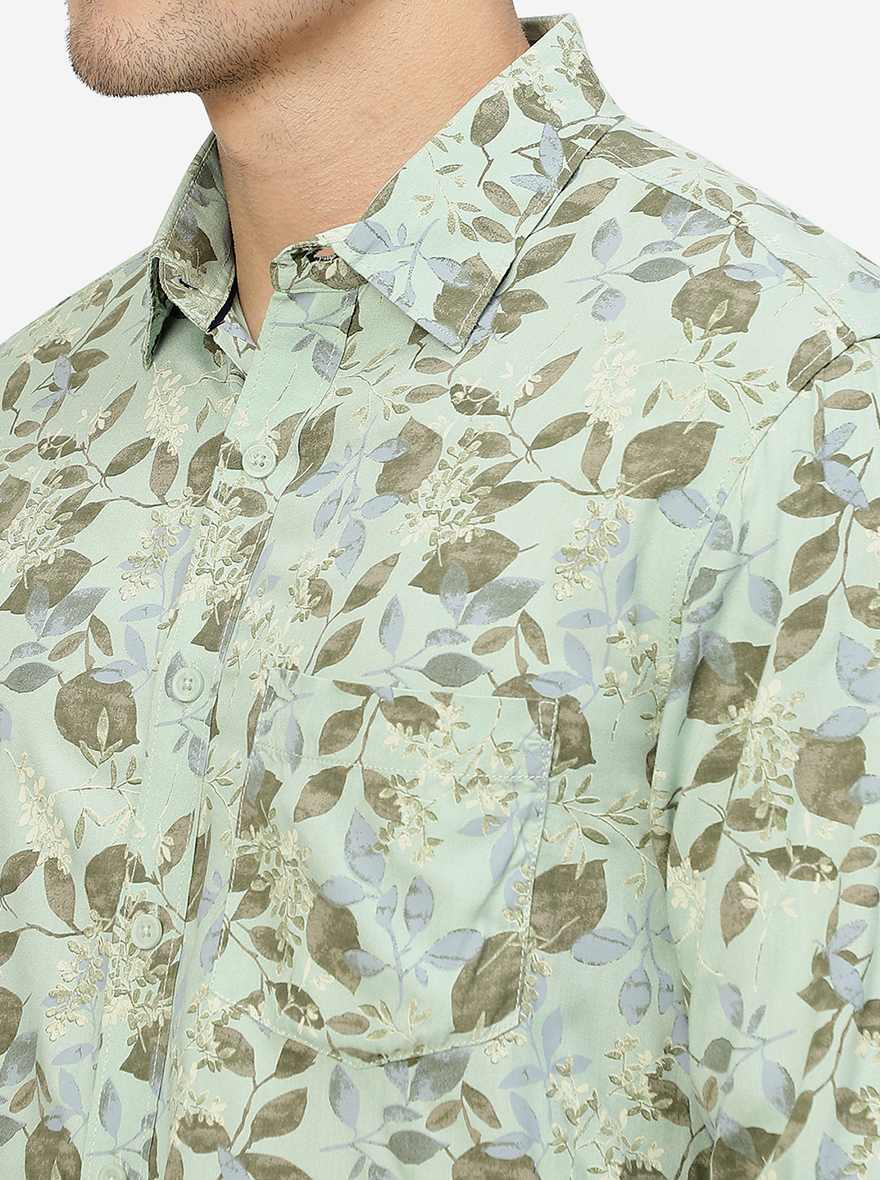 Green Printed Slim Fit Casual Shirt | Greenfibre