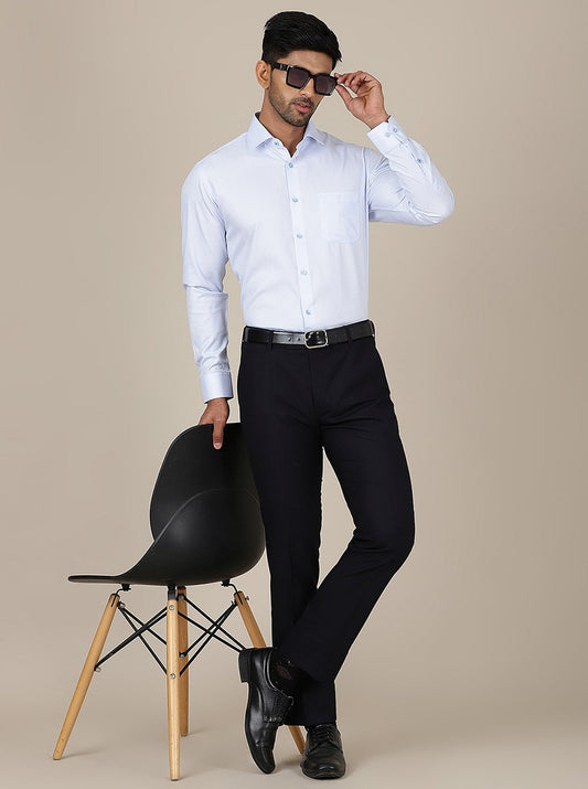 Light Blue Printed Slim Fit Formal Shirt | Greenfibre
