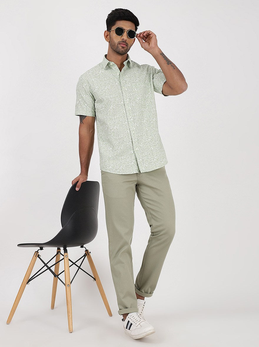 Light Green Printed Smart Fit Semi Casual Shirt | Greenfibre