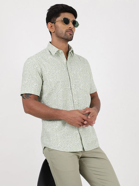 Light Green Printed Smart Fit Semi Casual Shirt | Greenfibre
