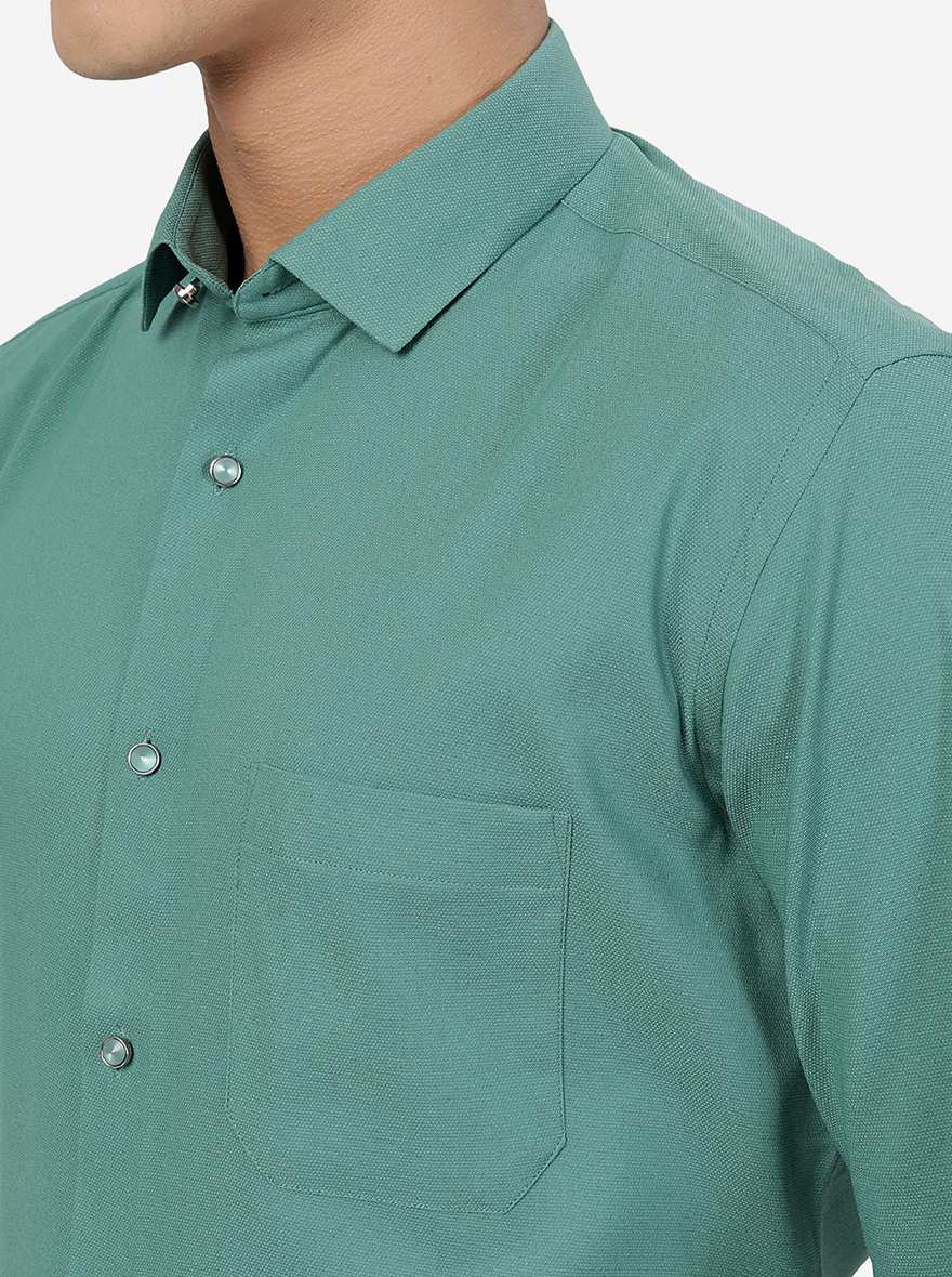 Green Solid Slim Fit Party Wear Shirt | Greenfibre