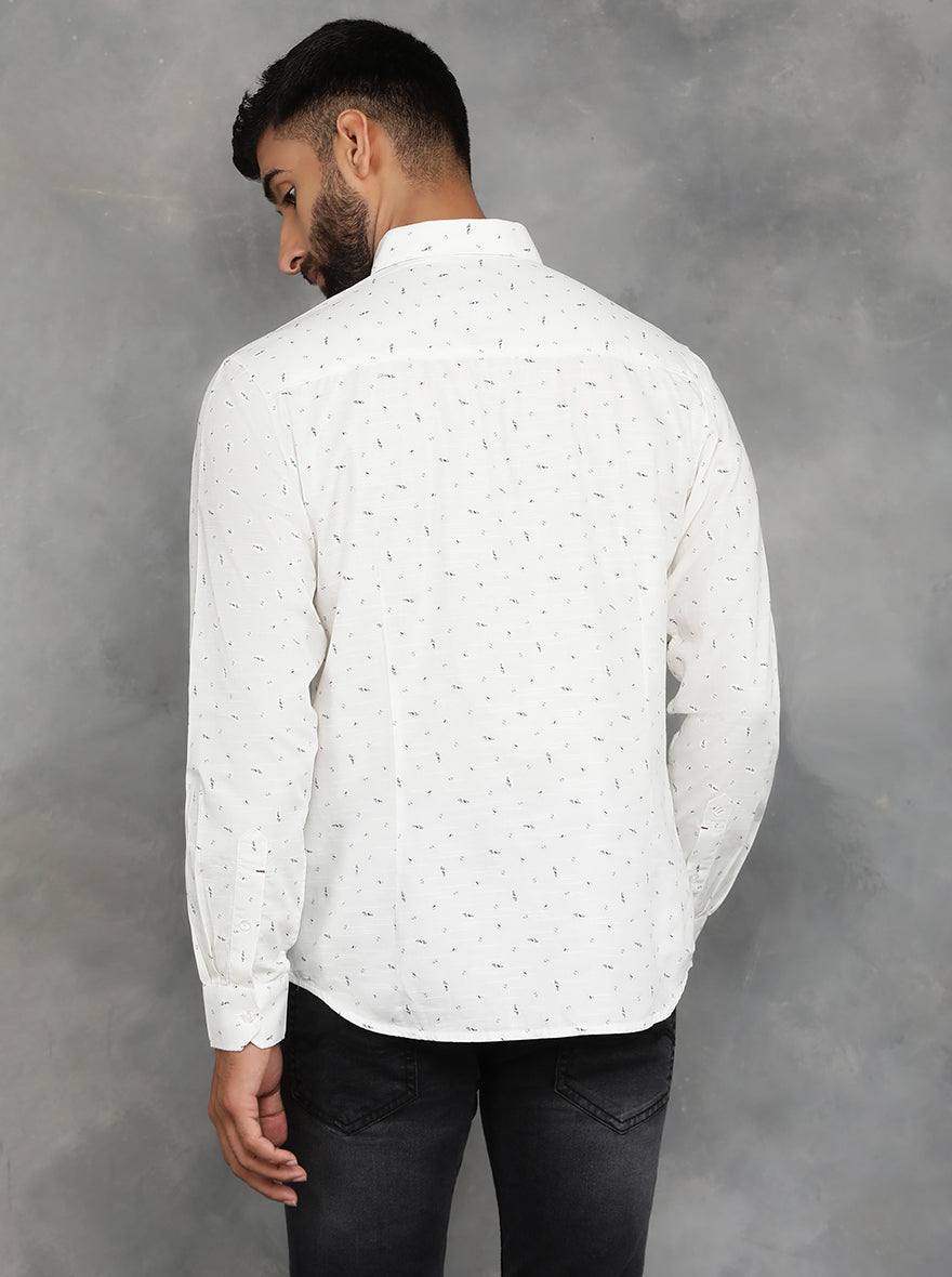 Off White Printed Slim Fit Casual Shirt | GreenFibre