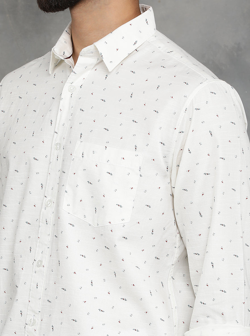 Off White Printed Slim Fit Casual Shirt | GreenFibre