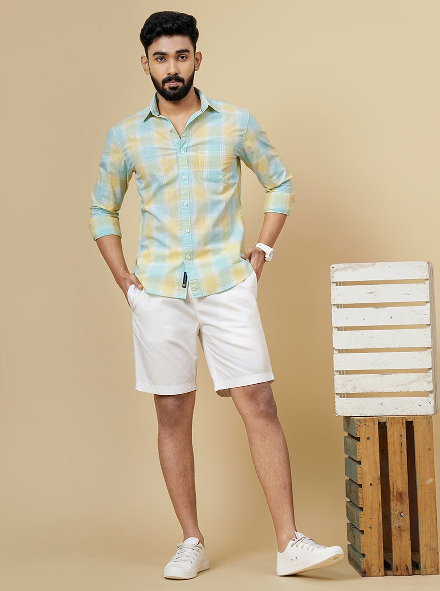 Yellow Checked Slim Fit Casual Shirt | Greenfibre
