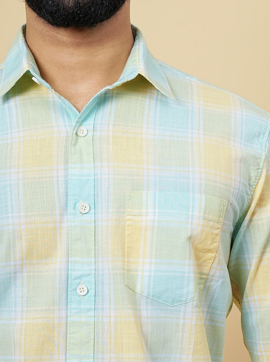 Yellow Checked Slim Fit Casual Shirt | Greenfibre
