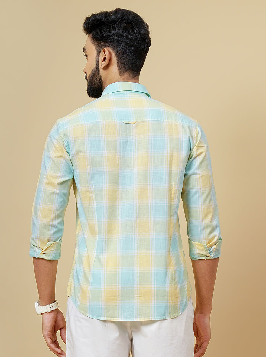 Yellow Checked Slim Fit Casual Shirt | Greenfibre