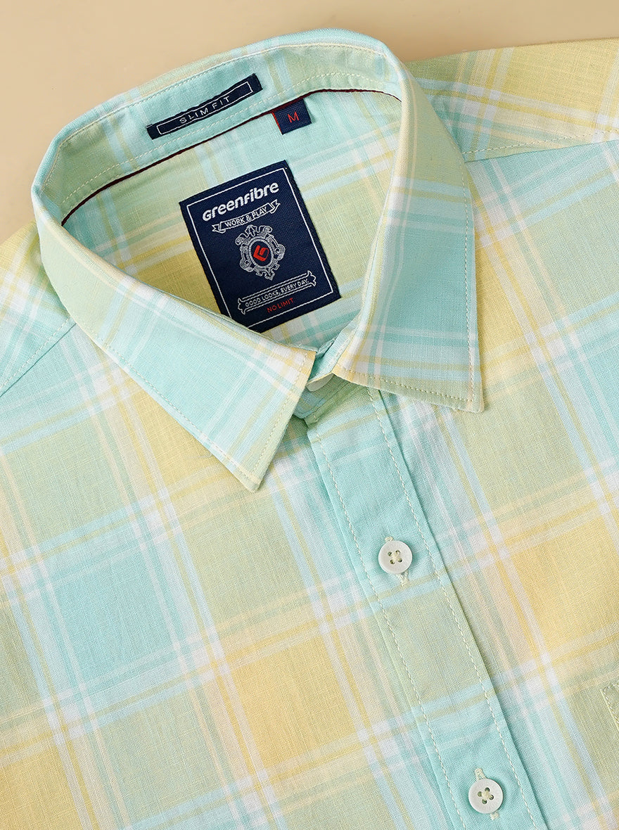 Yellow Checked Slim Fit Casual Shirt | Greenfibre