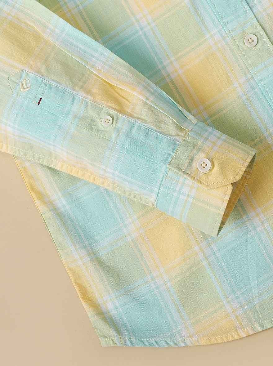 Yellow Checked Slim Fit Casual Shirt | Greenfibre