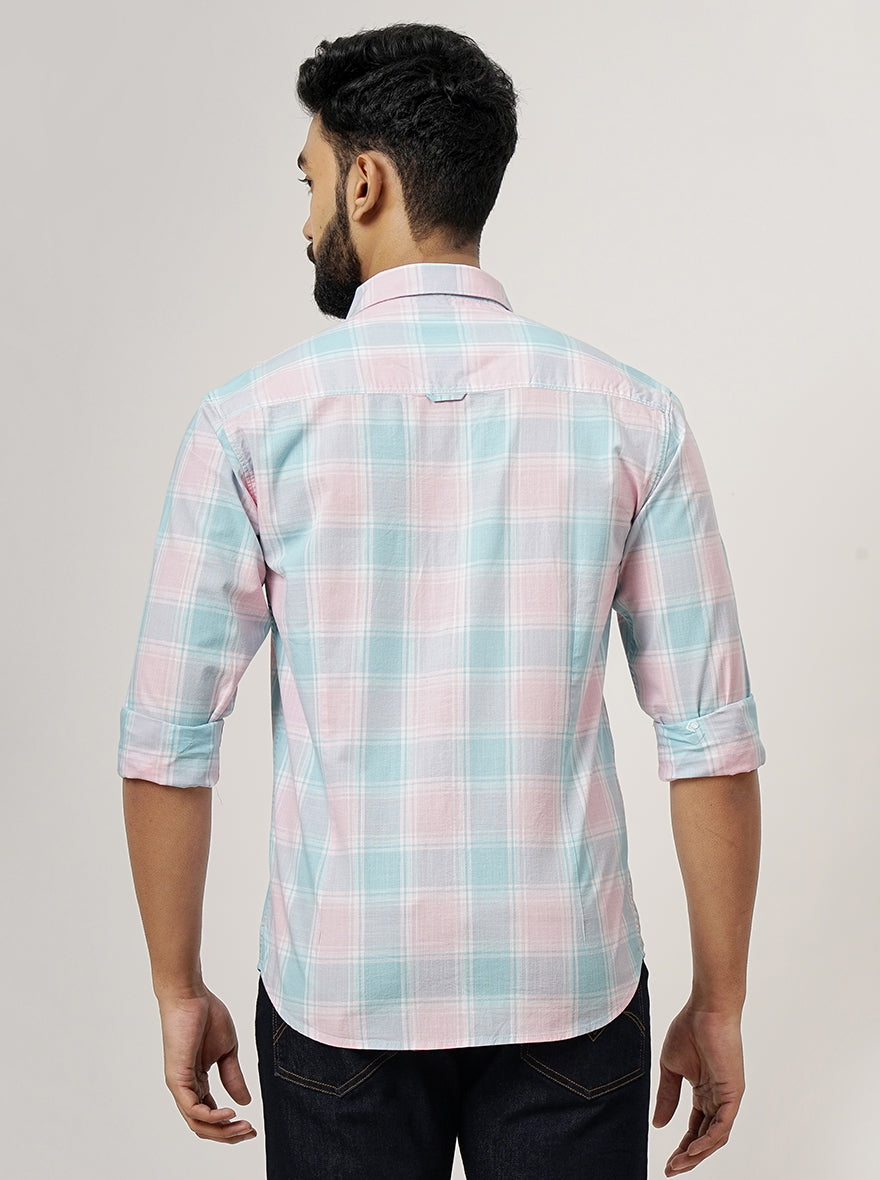 Pink Checked Slim Fit Casual Shirt | Greenfibre