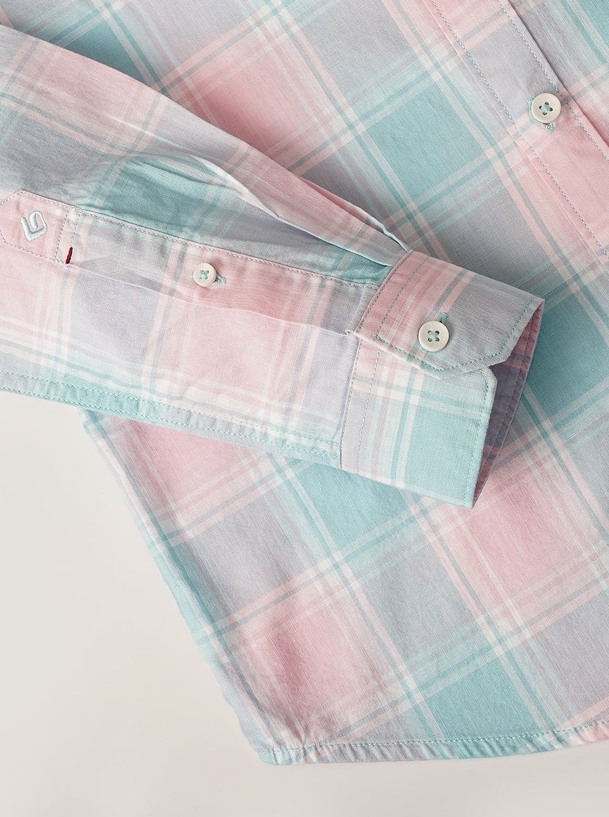 Pink Checked Slim Fit Casual Shirt | Greenfibre