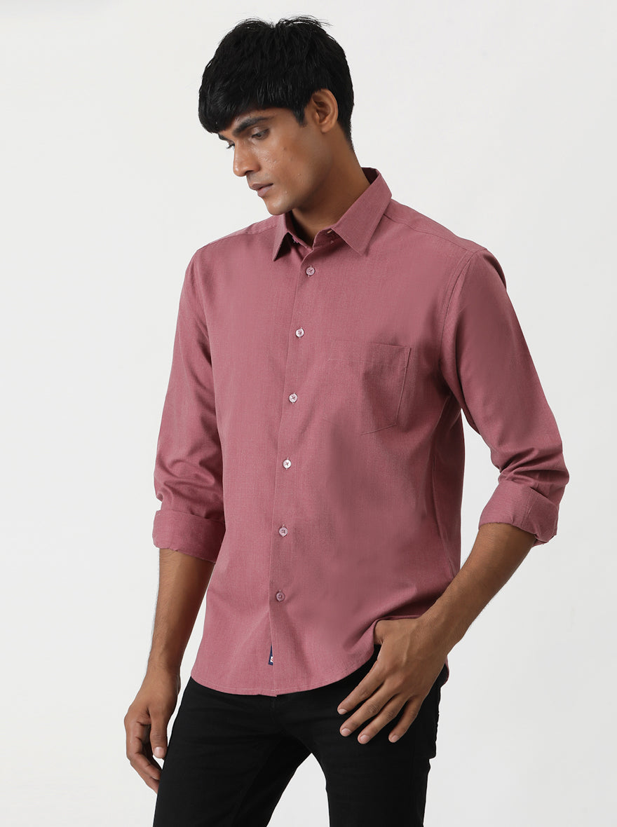 Pink Solid Slim Fit Casual Shirt | Greenfibre