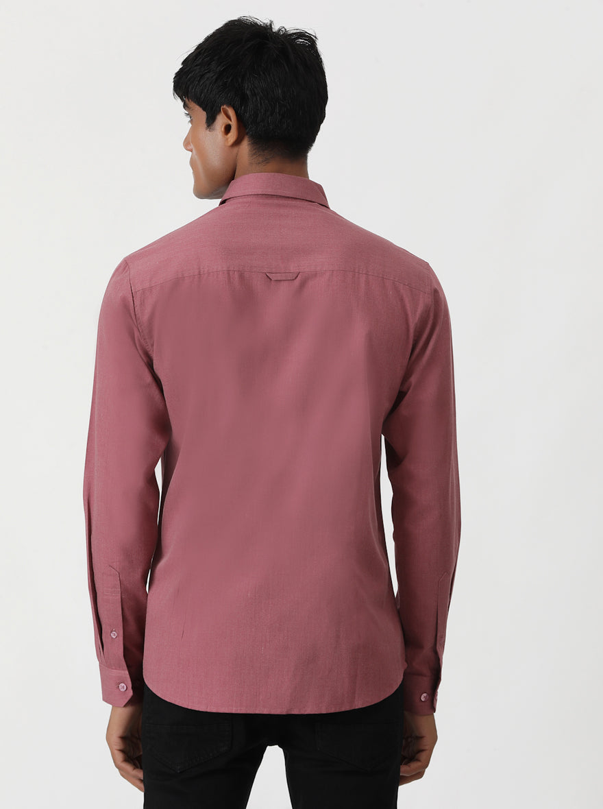 Pink Solid Slim Fit Casual Shirt | Greenfibre