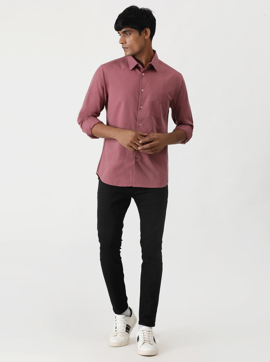 Pink Solid Slim Fit Casual Shirt | Greenfibre