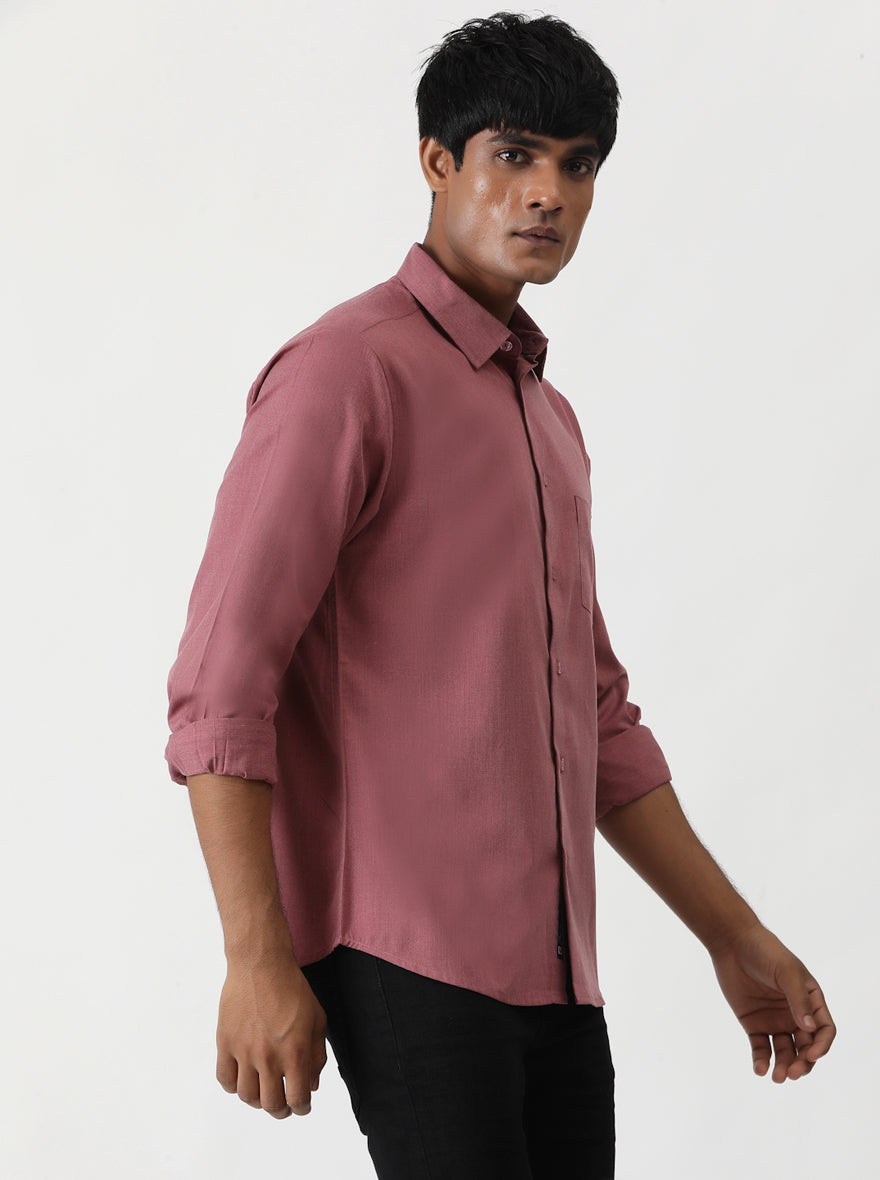 Pink Solid Slim Fit Casual Shirt | Greenfibre