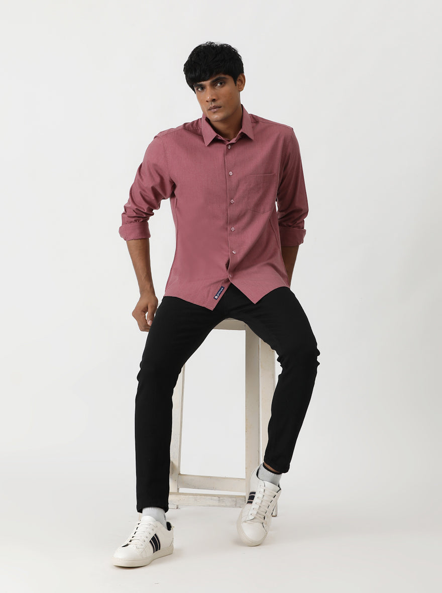 Pink Solid Slim Fit Casual Shirt | Greenfibre