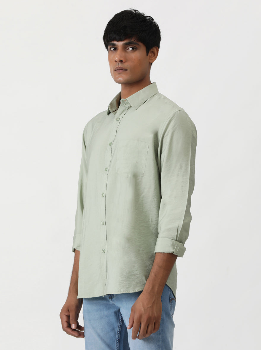 Green Solid Slim Fit Casual Shirt | Greenfibre