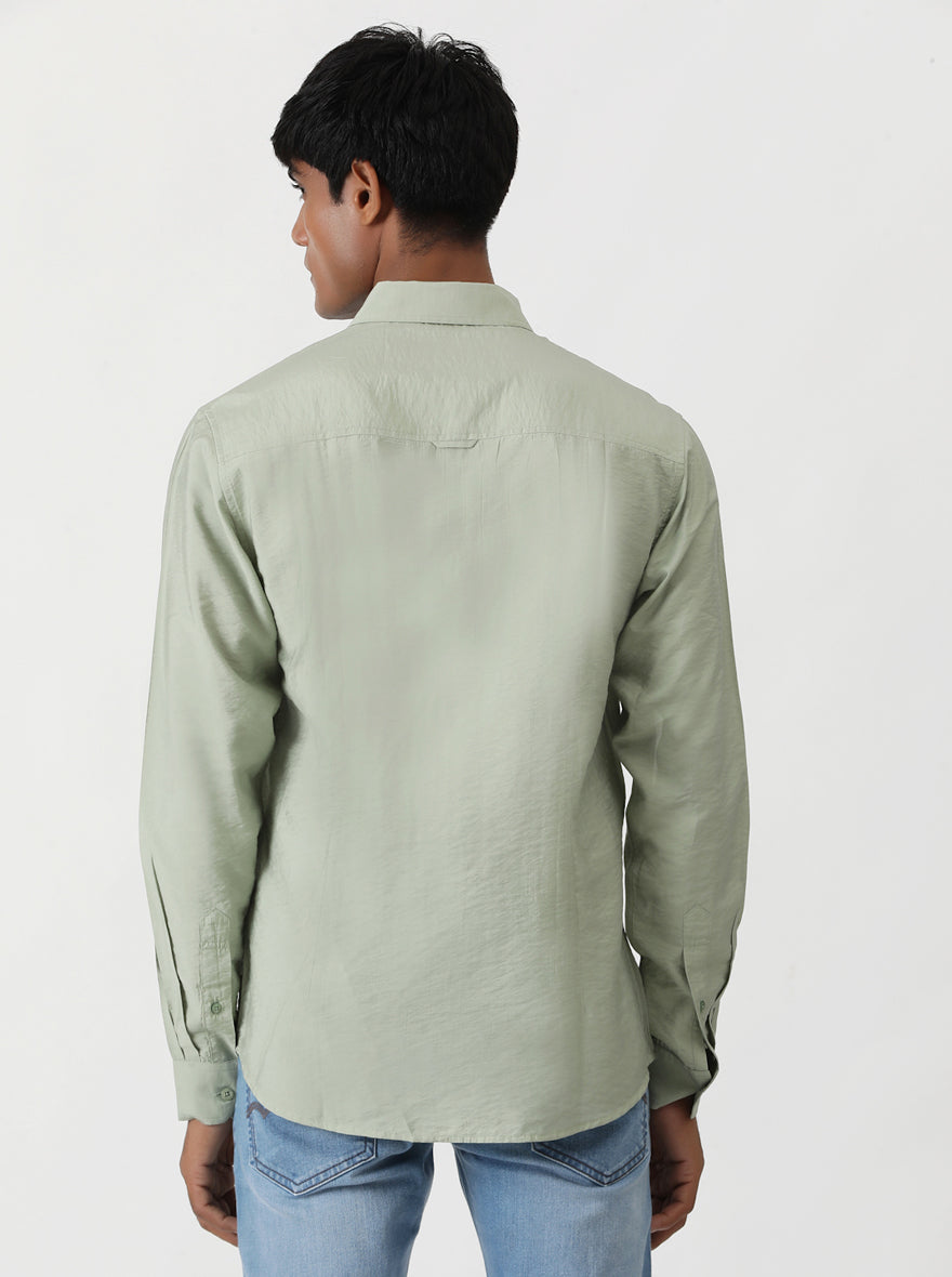 Green Solid Slim Fit Casual Shirt | Greenfibre