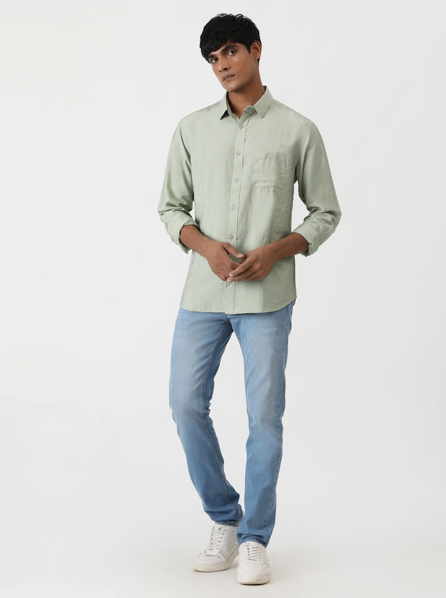 Green Solid Slim Fit Casual Shirt | Greenfibre