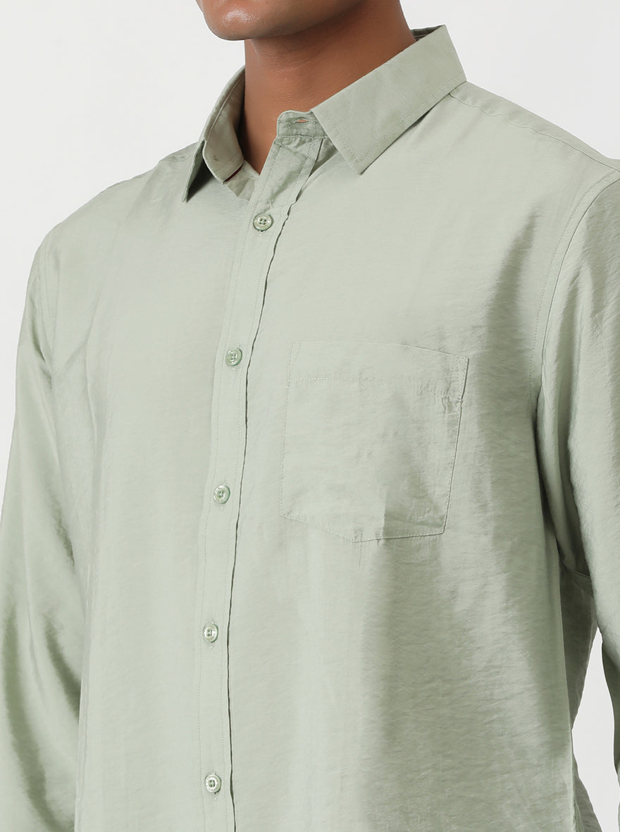 Green Solid Slim Fit Casual Shirt | Greenfibre