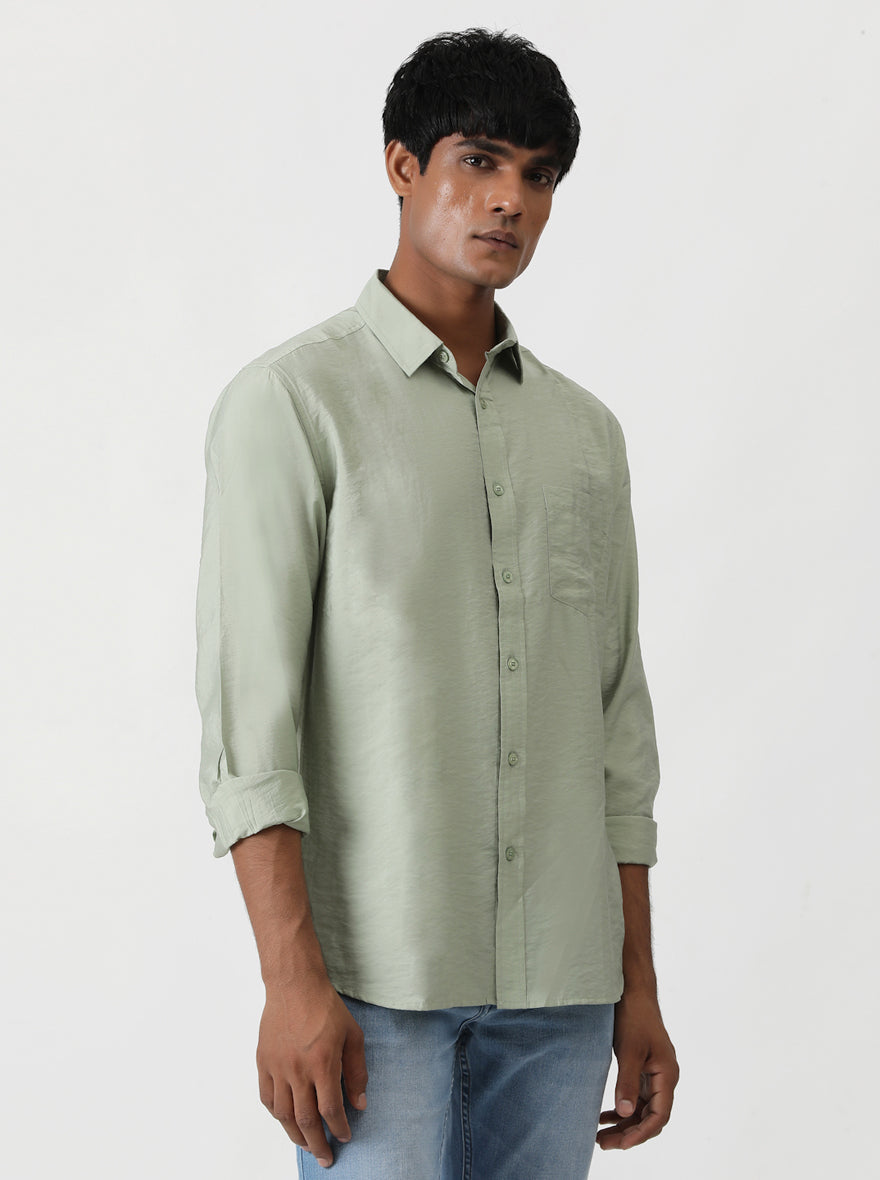 Green Solid Slim Fit Casual Shirt | Greenfibre