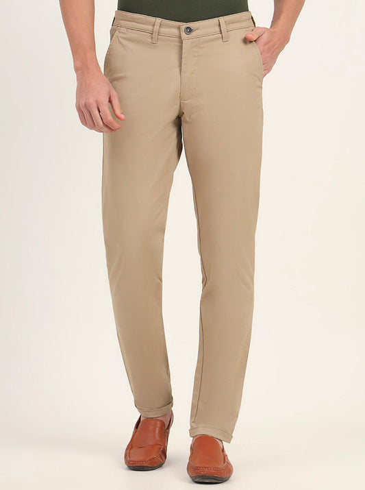 Khaki Solid Neo Fit Casual Trouser | Greenfibre