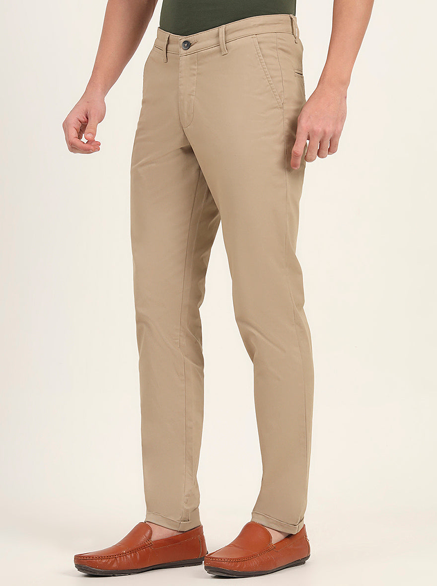 Khaki Solid Neo Fit Casual Trouser | Greenfibre