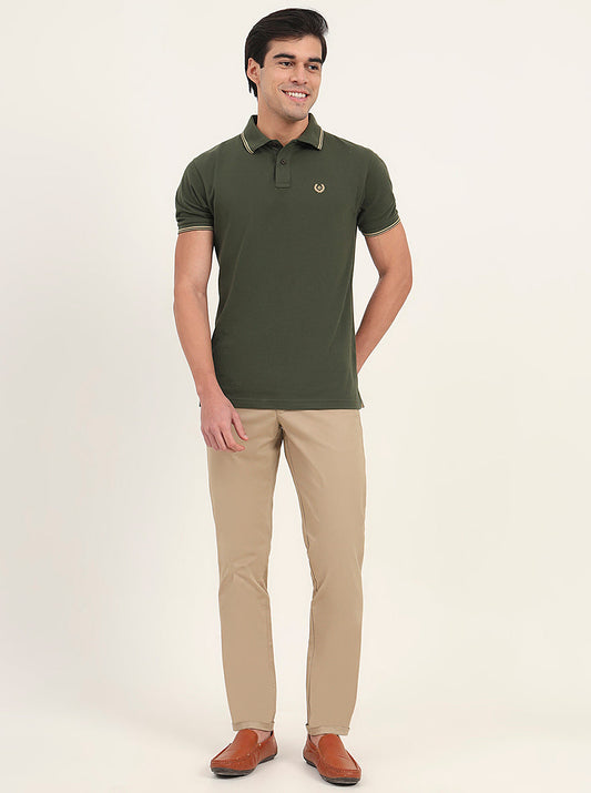 Khaki Solid Neo Fit Casual Trouser | Greenfibre
