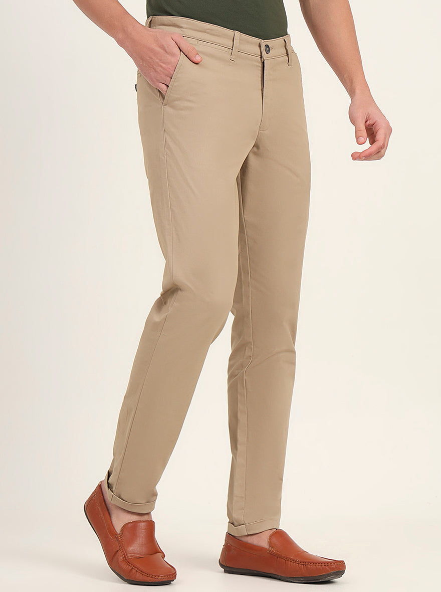 Khaki Solid Neo Fit Casual Trouser | Greenfibre