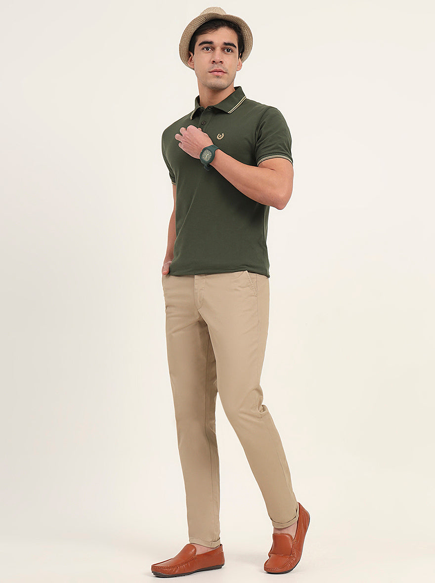 Khaki Solid Neo Fit Casual Trouser | Greenfibre