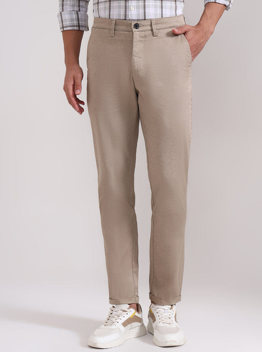 Khaki Solid Neo Fit Casual Trouser | Greenfibre