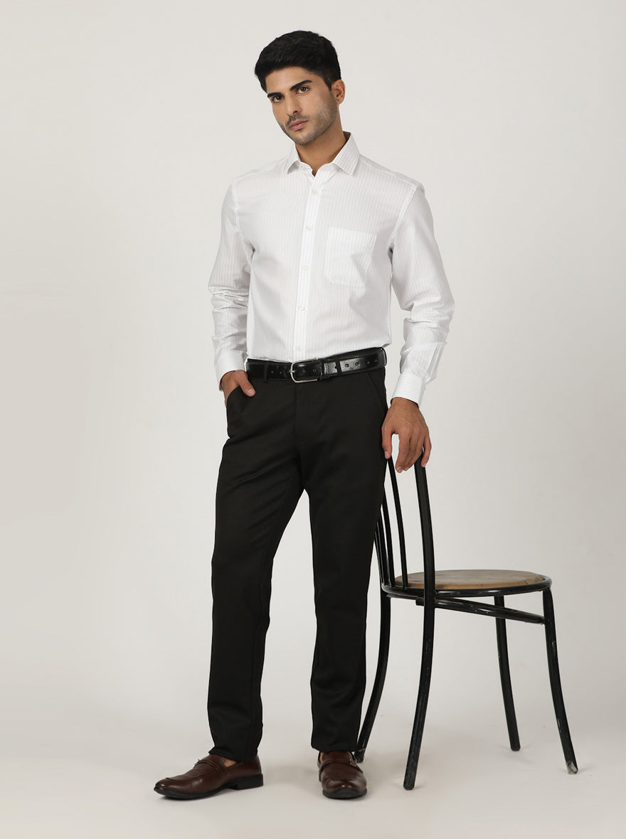 White Striped Regular Fit Formal Shirt | Greenfibre