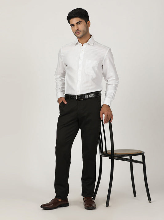 White Striped Regular Fit Formal Shirt | Greenfibre