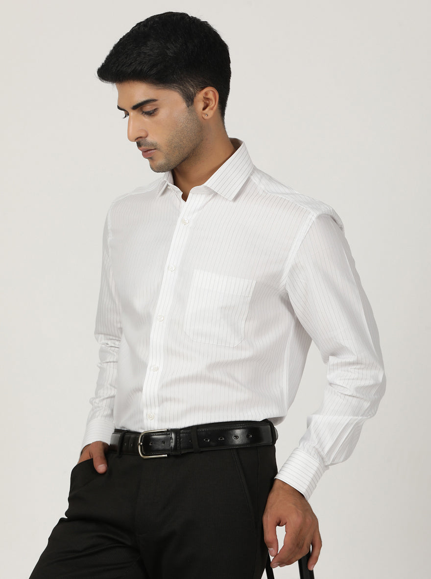 White Striped Regular Fit Formal Shirt | Greenfibre