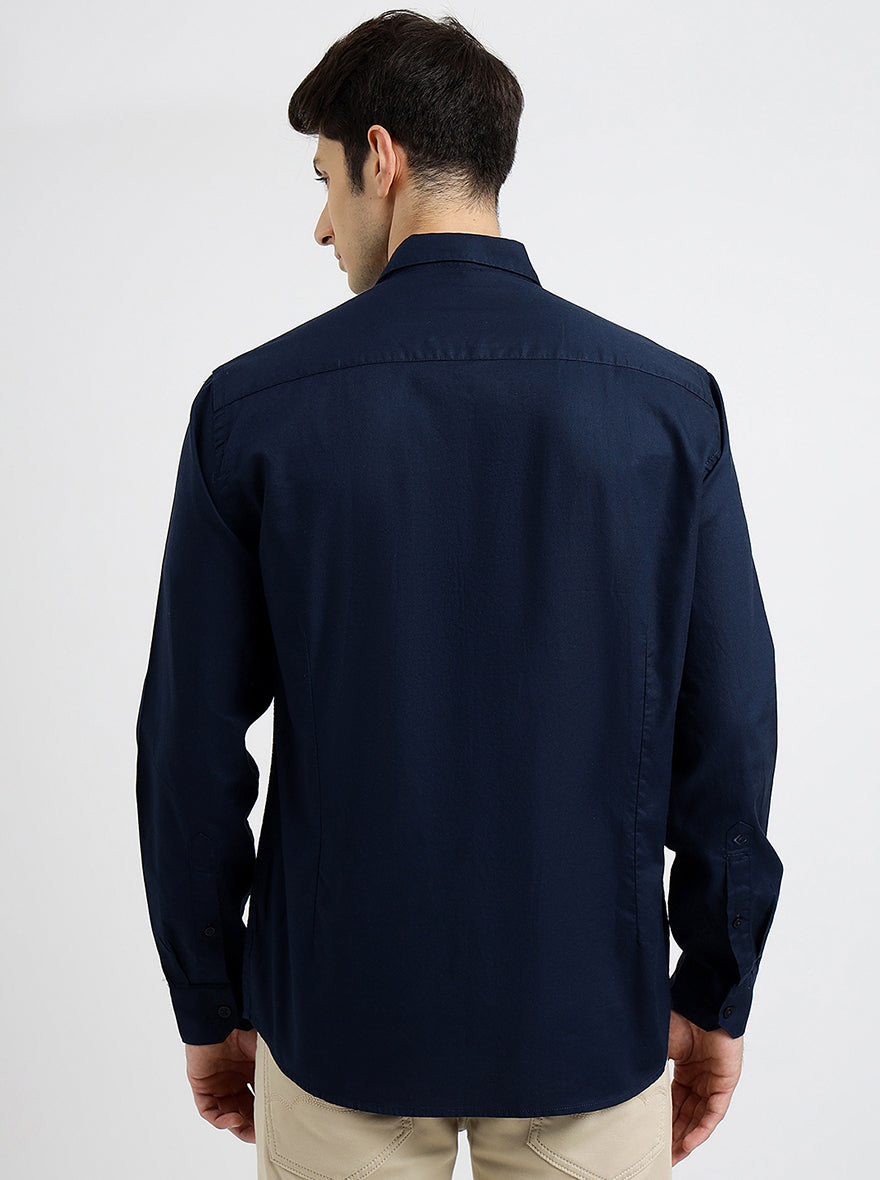 Navy Blue Solid Smart Fit Semi Casual Shirt | Greenfibre