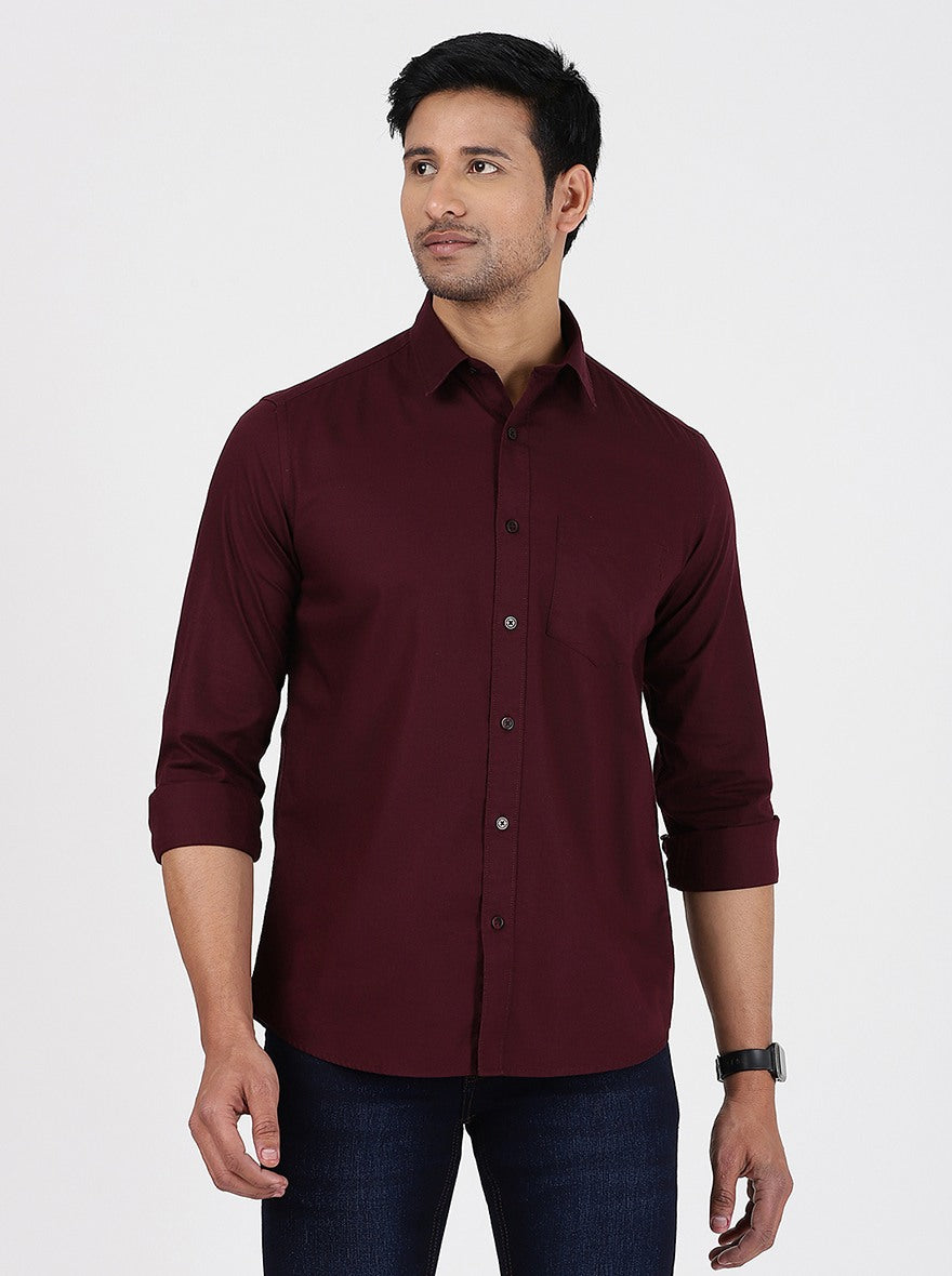 Wine Solid Smart Fit Semi Casual Shirt | Greenfibre