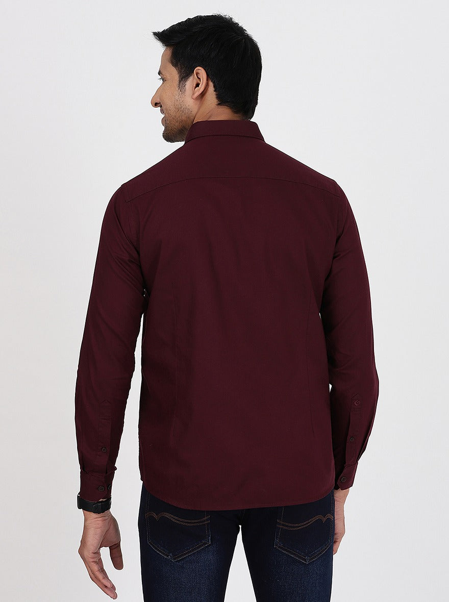 Wine Solid Smart Fit Semi Casual Shirt | Greenfibre