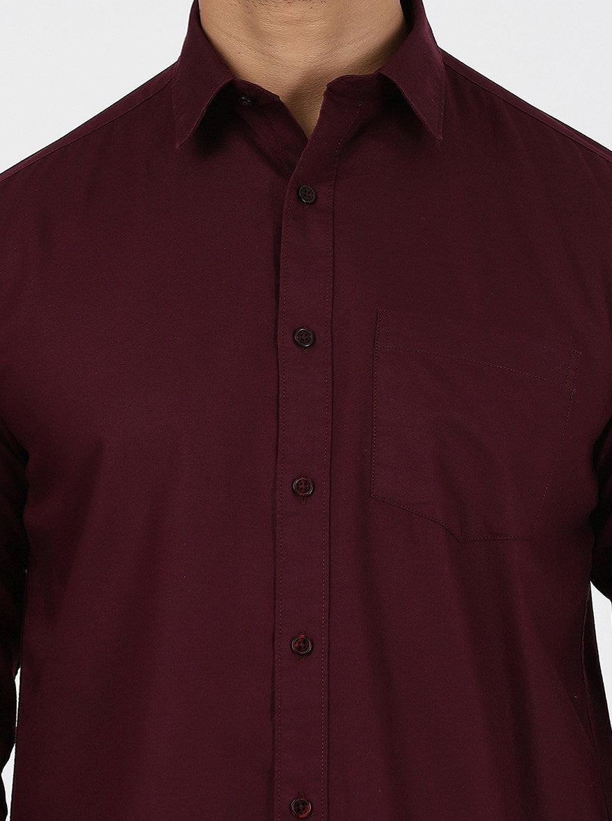 Wine Solid Smart Fit Semi Casual Shirt | Greenfibre