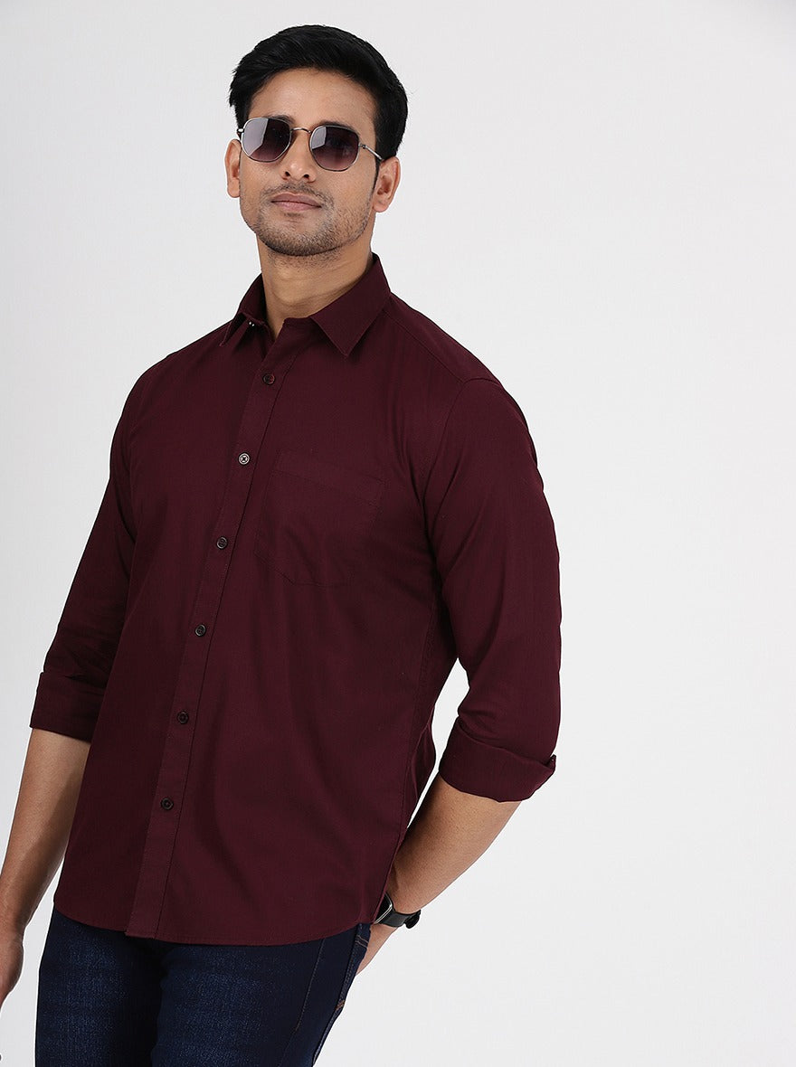 Wine Solid Smart Fit Semi Casual Shirt | Greenfibre