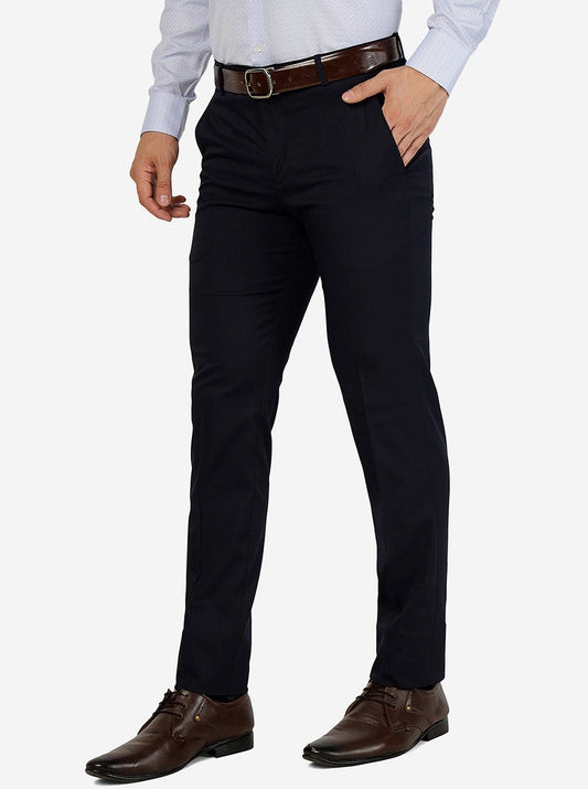 Navy Blue Solid Super Slim Fit Formal Trouser | Greenfibre