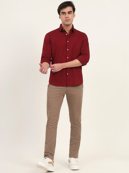 Maroon Solid Slim Fit Casual Shirt | Greenfibre