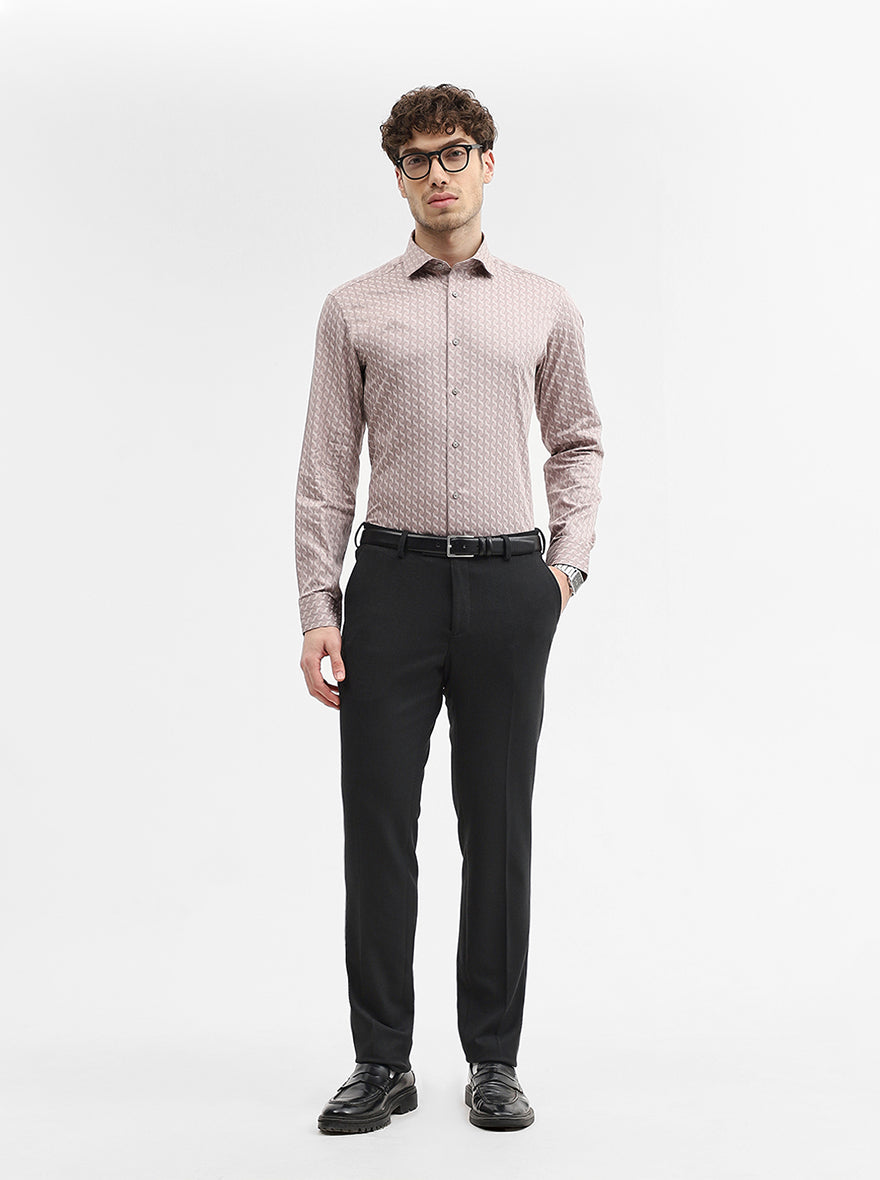 Peach Printed Slim Fit Formal Shirt | Greenfibre
